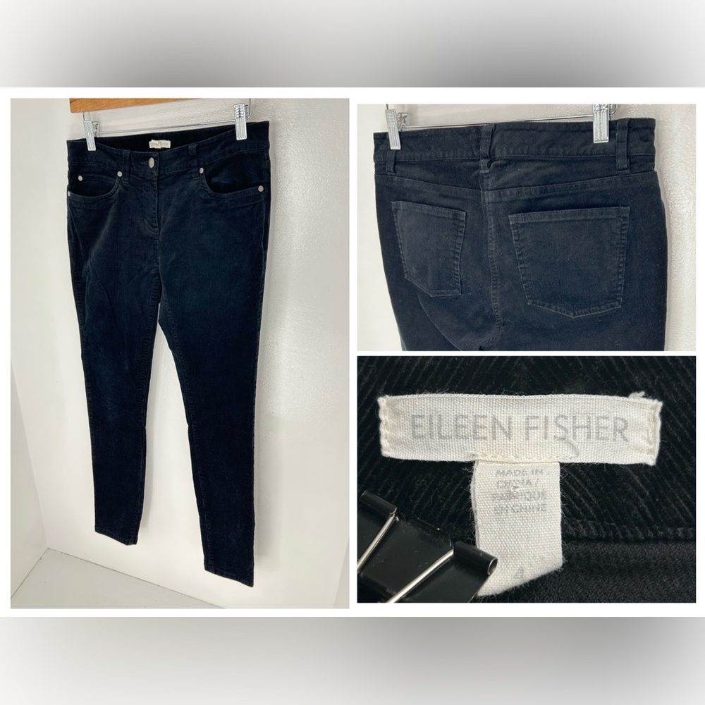Eileen‎ Fisher Corduroy Organic Cotton Blend Skinny Pants Size 4 Black 30x30.5